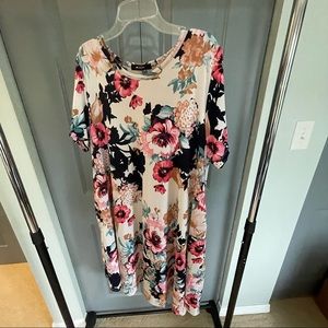 42pops short sleeve floral t-shirt dress - white blue and pink